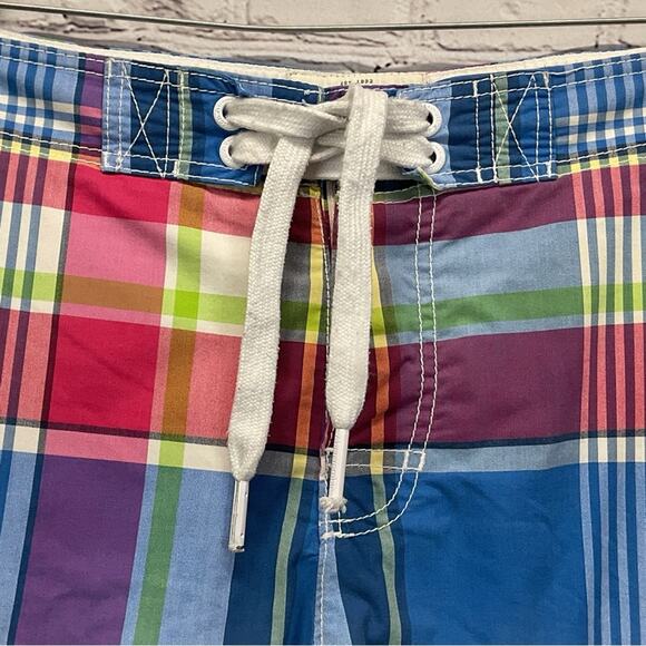 Abercrombie Fitch Cargo Tugger Board Shorts Men's M Multicolor Plaid Swim Trunk - Picture 4 of 8